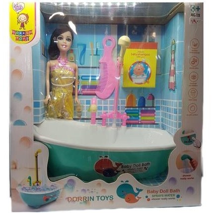 عروسک باربی با وان حمام باطری خور