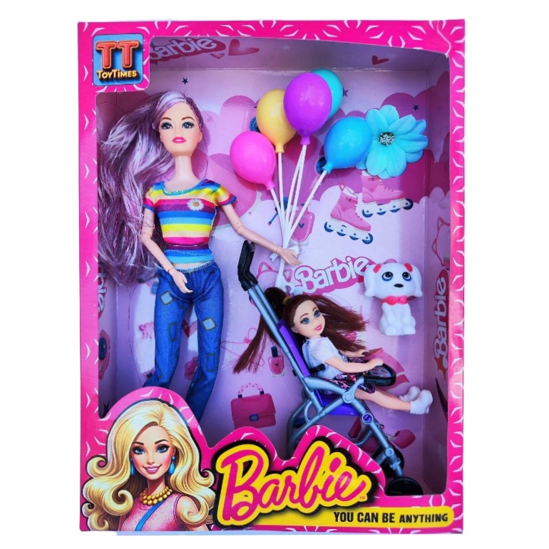 باربی با بچه و کالسکه و بادکنک کد TT_107